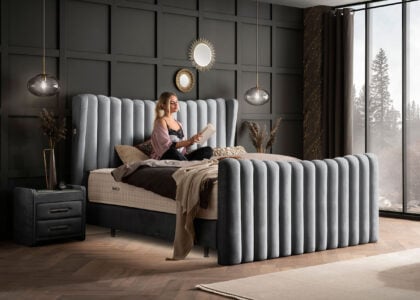 Luxus Boxsprıngbett Saılor ın Picasso Velourstoff Anthrazit