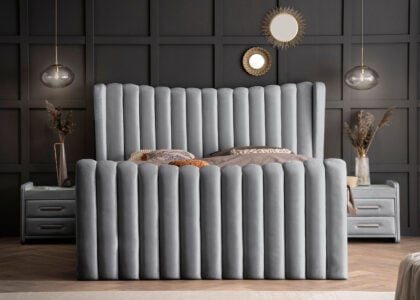 Luxus Boxsprıngbett Saılor ın Picasso Velourstoff Anthrazit