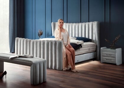 Luxus Boxsprıngbett Saılor ın Velvet Grau