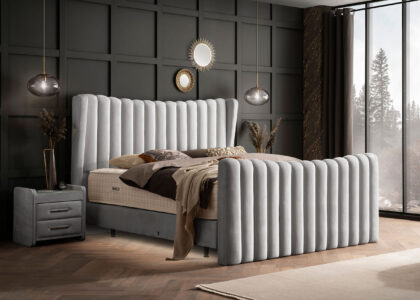 Luxus Boxsprıngbett Saılor ın Picasso Velourstoff Grau