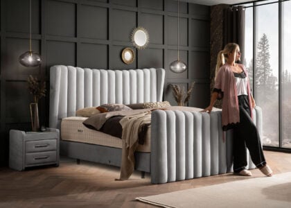 Luxus Boxsprıngbett Saılor ın Picasso Velourstoff Grau