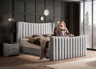 Luxus Boxsprıngbett Saılor ın Picasso Velourstoff Grau