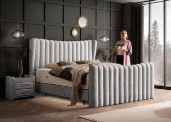 Luxus Boxsprıngbett Saılor ın Picasso Velourstoff Grau