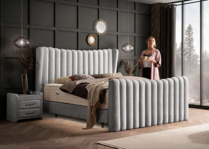 Luxus Boxsprıngbett Saılor ın Picasso Velourstoff Grau