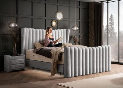 Luxus Boxsprıngbett Saılor ın Picasso Velourstoff Grau Luxus Boxsprıngbett Saılor ın Picasso Velourstoff Grau