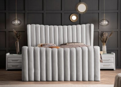 Luxus Boxsprıngbett Saılor ın Picasso Velourstoff Grau