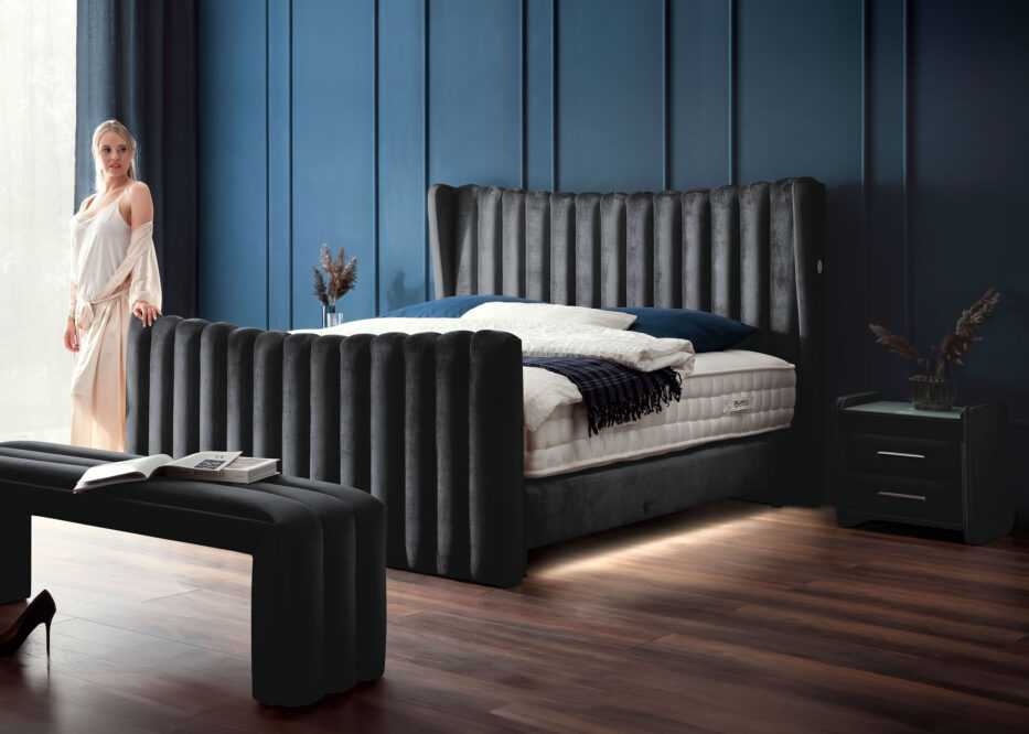 Luxus Boxsprıngbett Saılor ın Velvet Schwarz