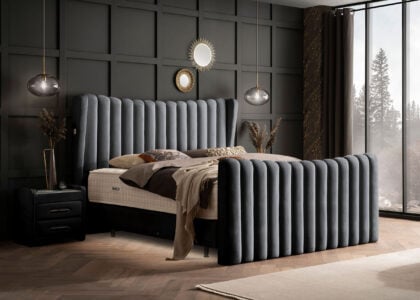 Luxus Boxsprıngbett Saılor ın Picasso Velourstoff Schwarz