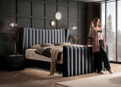 Luxus Boxsprıngbett Saılor ın Picasso Velourstoff Schwarz