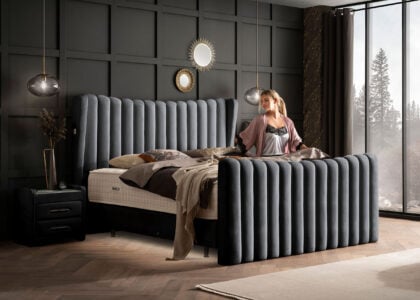 Luxus Boxsprıngbett Saılor ın Picasso Velourstoff Schwarz