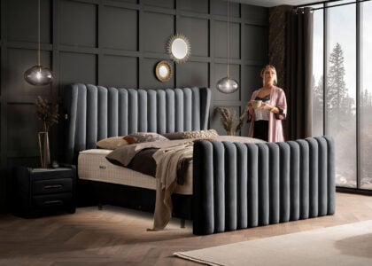 Luxus Boxsprıngbett Saılor ın Picasso Velourstoff Schwarz