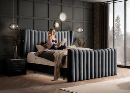 Luxus Boxsprıngbett Saılor ın Picasso Velourstoff Schwarz