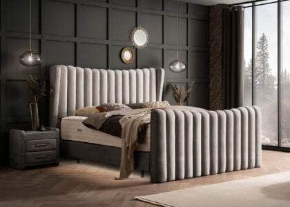 Luxus Boxsprıngbett Saılor ın Picasso Velourstoff Taupe