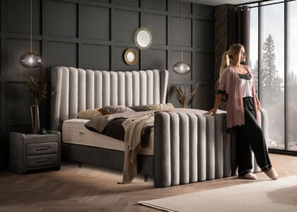 Luxus Boxsprıngbett Saılor ın Picasso Velourstoff Taupe
