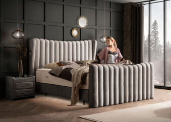 Luxus Boxsprıngbett Saılor ın Picasso Velourstoff Taupe