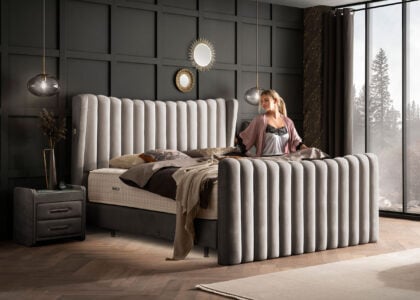 Luxus Boxsprıngbett Saılor ın Picasso Velourstoff Taupe