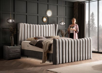 Luxus Boxsprıngbett Saılor ın Picasso Velourstoff Taupe