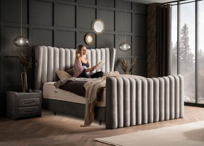 Luxus Boxsprıngbett Saılor ın Picasso Velourstoff Taupe