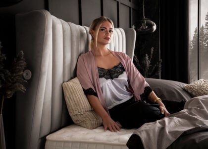 Luxus Boxsprıngbett Saılor ın Picasso Velourstoff Taupe