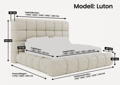 Bett mit Bettkasten Luton in Altweiss Velours