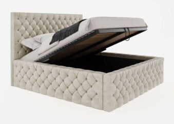 Bett mit Bettkasten Bedford 200 x 200 cm in Altweiß Gelotti Velours