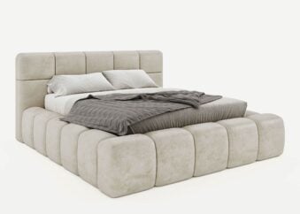 Bett mit Bettkasten Bristol 200 x 200 cm in Altweiß Gelotti Velours