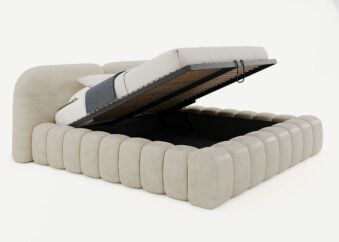 Bett mit Bettkasten Kimi 200 x 200 cm in Altweiß Gelotti Velours