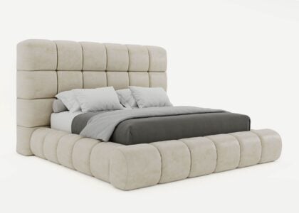 Bett mit Bettkasten Luton in Altweiss Velours