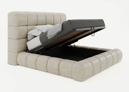 Bett mit Bettkasten Luton in Altweiss Velours