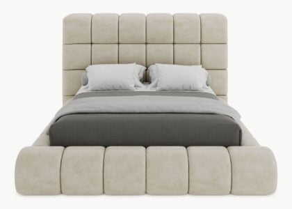 Bett mit Bettkasten Luton in Altweiss Velours