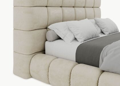 Bett mit Bettkasten Luton in Altweiss Velours