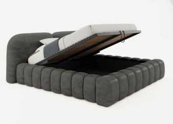 Bett mit Bettkasten Kimi 200 x 200 cm in Dunkelgrau Gelotti Velours