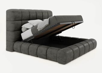 Bett mit Bettkasten Luton in Dunkelgrau Velours