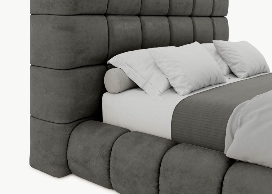 Bett mit Bettkasten Luton in Dunkelgrau Velours