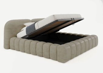Bett mit Bettkasten Kimi 200 x 200 cm in Taupe Gelotti Velours