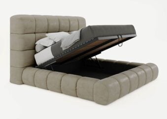 Bett mit Bettkasten Luton in Taupe Velours