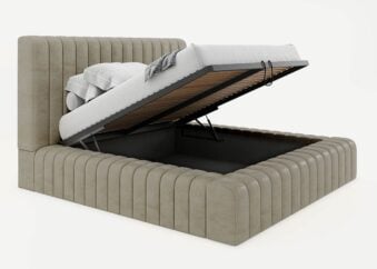 Bett mit Bettkasten Nizza 200 x 200 cm in Taupe Gelotti Velours