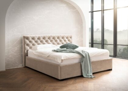 Polsterbett Stella mit Bettkasten in Altweiss Velours