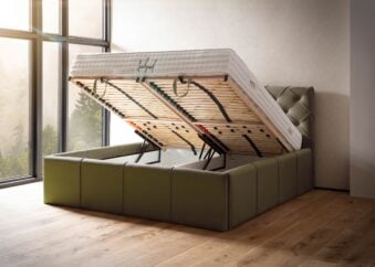 Polsterbett Nelly mit Bettkasten in Olive Velours