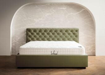 Polsterbett Stella mit Bettkasten in Olive Velours