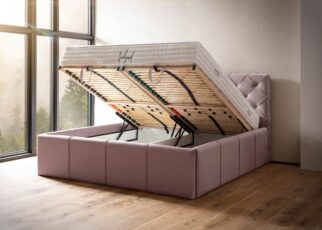 Polsterbett Nelly mit Bettkasten in Rose Velours