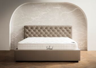 Polsterbett Stella mit Bettkasten in Taupe Velours